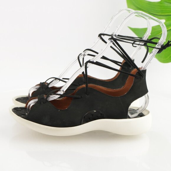 L'Amour Des Pieds Womens Nesimah Sandals Size 7 Black Leathte Ankle Tie Up Shoes - Picture 6 of 14